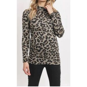 HELLO MIZ mock neck leopard print maternity knit top tan animal brown small S